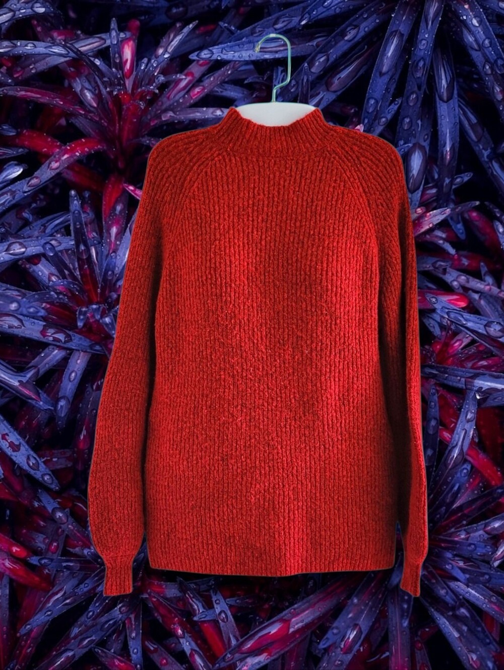 H&M | Cozy Red Ribbed Mock Neck Long Sleeve Knit Sweater (SIZE M)
